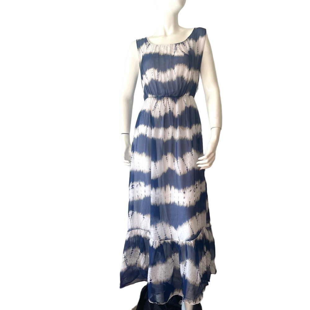 belambra silk blend made in italy Elegant Blue and White Maxi Dress